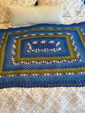 Handcrafted Blue and Green Crochet Blanket